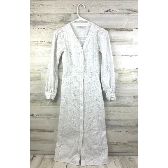 MICHAEL Michael Kors Women’s XXS Palm Eyelet Button Up Lace Midi Dress NEW - Picture 3 of 7